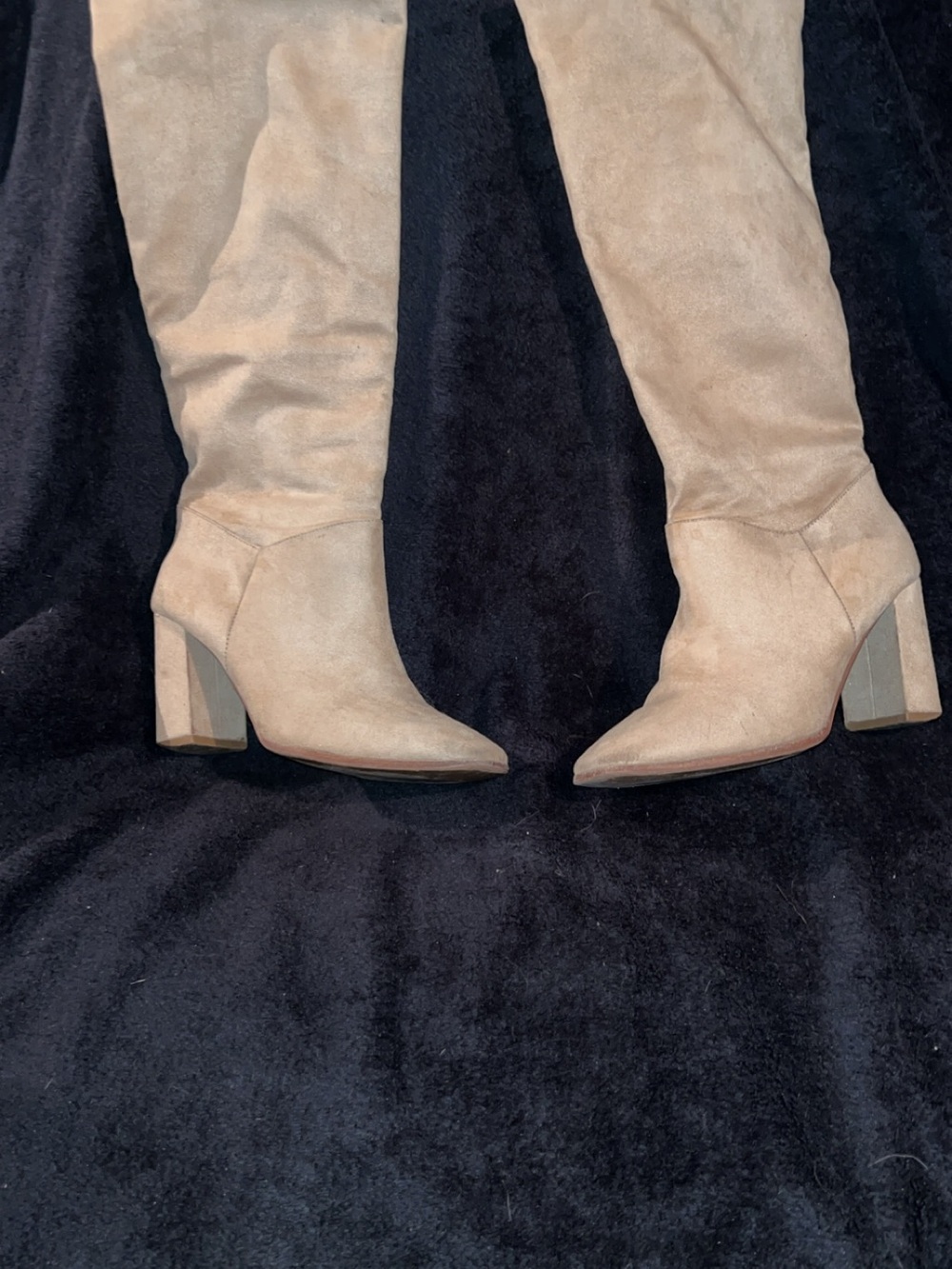 Express faux suede knee-high block heel boots